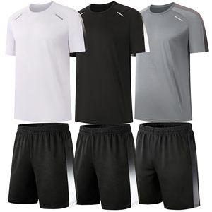 Workout <b>Shirt</b> and Shorts Set Men's 100% Polyester Set Zipper Pockets Quick Dry Gym Athletic Clothes Running Summer Casual Outfit - Product Image 5