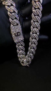 Cadena Cubana Personalizada con Incrustaciones de Diamantes Moissanite, Collar Cubano Miami, Joyería Hip Hop de Lujo con Micro Pavé - Product Image 3