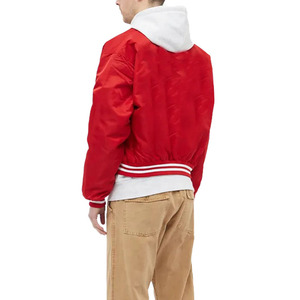 เสื้อแจ็คเก็ตวาร์ซิตี้สีแดงสำหรับผู้ชาย คอปกพับได้ แขนยาว ปิดด้วยกระดุม สวมใส่ได้ในฤดูใบไม้ร่วง สไตล์ลำลอง - Product Image 2