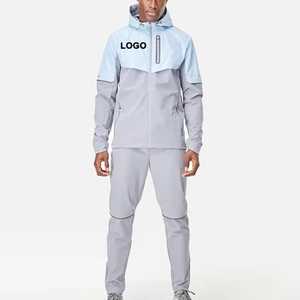 <b>Men</b> Windproof Hooded <b>Racer</b> <b>Jacket</b> Gray Polyester Color Blocked Zipper Closure Casual Autumn Wear - Product Image 6