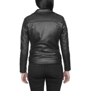 Blouson en cuir pour femme grande taille, coupe ajustée, zippé, léger, court, style motard, avec revers - Product Image 6