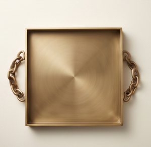 Bandeja Rectangular Metálica Dorada al por Mayor con Asas de Cadena, Vajilla de Lujo para el Hogar y Sala de Estar, Suministro a Granel - Product Image 5