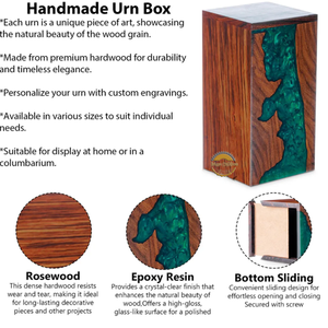 Ocean Inspired Resin & Natural Wood Cremation Urn Handmade Blue Wave Funeral Ashes Box by AYAANS - Product Image 2