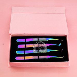 Pince à épiler de luxe pour cils Pointe en fibre Extensions de cils pointues Couleur arc-en-ciel Emballage personnalisé Volume en acier Pince à épiler - Product Image 3