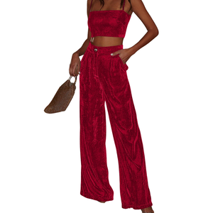 <b>Womens</b> Velvet <b>Summer</b> Mid Waist Flat Front Straight Loose Fit Wide Leg <b>Trousers</b> with Wholesale OEM ODM Support - Product Image 1