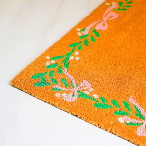 Coco Blossom Bow Printed Coir Doormat with PVC Backing Floral Border Design Natural Fiber Entrance <b>Mat</b> Anti <b>Slip</b> Door <b>Mat</b> - Product Image 3