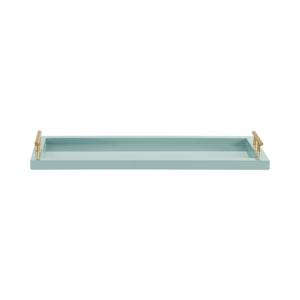 Plateau rectangulaire décoratif en métal vert avec poignées en métal doré, parfait pour le service à domicile, l'utilisation au bureau et les événements formels, provenant d'Inde. - Product Image 6