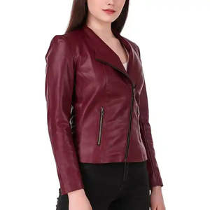 Veste en cuir pour femme respirante et chaude pour l'hiver, vêtement décontracté, cuir d'agneau de qualité supérieure, très doux, veste en cuir de motard pour femme - Product Image 6