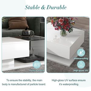 Tavolino da Cocktail Moderno in Legno con Superficie Lucida UV su Vetro Temperato TREND, Tavolino da Caffè Contemporaneo con Video Incluso - Product Image 6