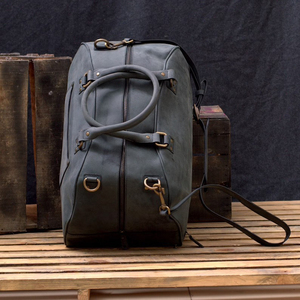 กระเป๋าหนังทรงดัฟเฟิล สไตล์เฮอริเทจ สำหรับเดินทางช่วงสุดสัปดาห์ เหมาะสำหรับผู้ชายและผู้หญิง ความจุขนาดใหญ่ ทนทาน ปิดด้วยซิป พกพาสะดวก รุ่น LDB-0313 - Product Image 1