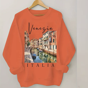 Sudaderas con capucha y sudaderas transpirables de talla grande para mujer, sudadera de lana con estampado de letras de Londres Venecia para mujer, cuello redondo informal - Product Image 1