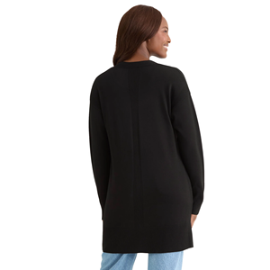 Cardigan long pour femme, col en V, noir uni, manches longues, tricoté, boutonné sur le devant, pull décontracté, idéal pour l'hiver, coupe longue - Product Image 3