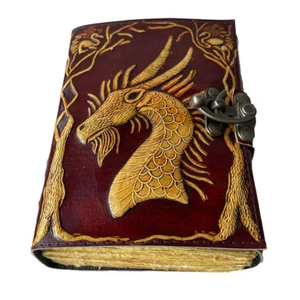 Vintage Dragon Embossed Genuine <b>Leather</b> Journal Yellow Hardcover Travel <b>Diary</b> with Animal Reading Style Mythical Stationery Gift - Product Image 1