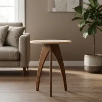Table d'appoint ronde en bois de manguier avec plateau en travertin, moderne, faite à la main, écologique, facile à nettoyer, pour salon, chambre, coin canapé