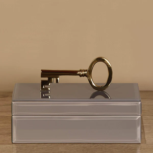 Taupe Grey Glass Jewelry Storage Box with <b>Gold</b> Key Handle Glossy Finish Soft Lining Decorative Keepsake and Vanity Organizer - Product Image 1