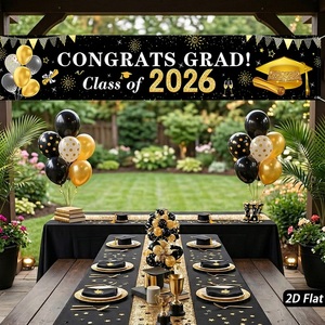 Felicitaciones Graduados Clase de 2026, Pancarta de Graduación Negra y Dorada, Pancarta Colgante de Poliéster, Letrero Decorativo para Fiesta de Graduación - Product Image 4