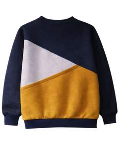 Sweat-shirt pour femme en molleton doux, colorblock bleu marine, moutarde et gris, col rond, décontracté, pull d'hiver avec détail brodé lion - Product Image 2