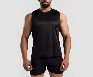 Débardeur sans manches noir pour homme, col rond, couleur unie, séchage rapide, veste de sport fitness, matière polyester tricotée - Product Image 1