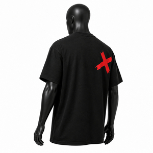 Men's Black Short Sleeve T-Shirt With <b>White</b> And Red Letter Print O-Neck Regular Fit Cotton Jersey Casual Graphic <b>Tee</b> - Product Image 4
