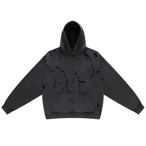 Sweat-shirt à capuche surdimensionné pour homme, imprimé craquelé, 100% coton, tissu éponge français, style décontracté d'automne - Product Image 1