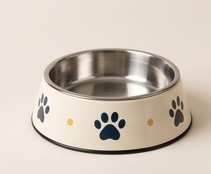 Gamelle Moderne Mignonne à Motif Patte en Émail pour Animaux de Compagnie, Anti-renversement, Ronde, en Métal, pour Chien et Chat, avec Fond en Caoutchouc Antidérapant, Vente en Gros - Product Image 1
