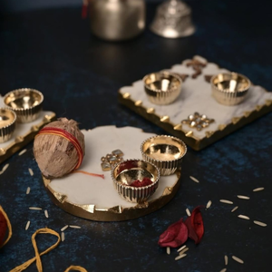 Juego de Thali de Mármol Premium con Cuencos Metálicos – Plato Religioso Tradicional con Om y Shubh Labh en Relieve para Festividades Indias - Product Image 4