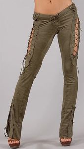 Pantalon noir en cuir véritable taille haute, coupe skinny, à lacets, formel, pleine longueur, avec braguette boutonnée, respirant, écologique, infroissable et à séchage rapide - Product Image 2
