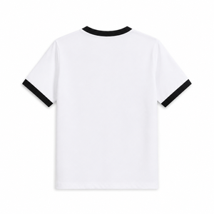Custom <b>Men</b>’s White Ringer T Shirt <b>Black</b> Contrast Crew Neck Sleeve Cuffs Blank Retro Short Sleeve Casual Tee - Product Image 2