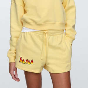 High quality 100% cotton Women's shorts custom DTF printed logo heavyweight 400GSM solid colour comfortable ladies sweat short - Product Image 1
