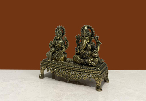 Nirmala Handicrafts Traditional Brass Lakshmi Ganesh on Chowki Wax Casting Handmade <b>Statue</b> for Home Temple Decor - Product Image 5