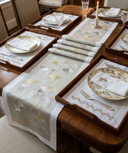 Embroidered Gold&<b>White</b> Geometric Place Mats & Napkin Sets Classic Style Washable Cotton Mats Home Wedding Events Table Setting - Product Image 3