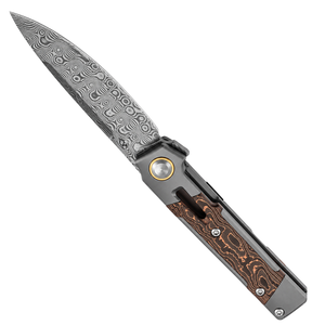 Couteaux pliants à motif Damas argenté avec manche à motif cuivre brun, clip de poche noir et design fin pour un usage quotidien - Product Image 1