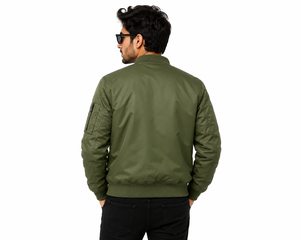High Quality Men's Green Bomber Flight <b>Jacket</b> Custom OEM <b>Zip</b> <b>Up</b> Casual Outerwear with Ribbed Cuffs and Hem for Wholesale Order - Product Image 4