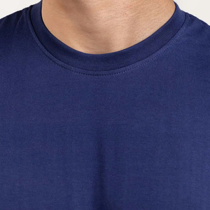 Camisetas de punto 100% algodón para hombre, cuello redondo, color azul, transpirables, de tela suave, estilo urbano, personalizables, de gran venta. - Product Image 6