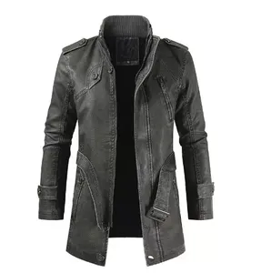 2026 New <b>Men's</b> Custom Leather Jacket High Quality Canvas with Stand Collar Fashionable Design for Winter with Front Logo - Product Image 5