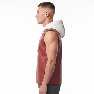 Hoodie sans manches en cuir PU pour homme, fermeture éclair, 100% cuir, pour garçons - Product Image 3