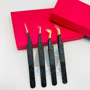 Ensemble de pinces à cils classiques, pinces à extensions de cils de couleur noire et dorée, poignée diamant, qualité A+, pince à cils pour lifting des cils - Product Image 1