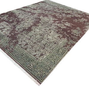 Alfombra de Lana Anudada a Mano, Estilo Vintage Damasco, Color Borgoña y Marfil, Motivos Florales, Borde Oscuro, Grande, para Sala de Estar, Dormitorio, Decoración de Hotel - Product Image 4