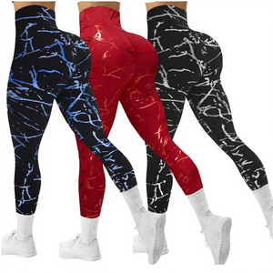 Leggings de yoga taille haute, longueur intégrale, imprimés, froncés aux fesses, taille élastique, en Spandex et Polyester, extensibles dans les quatre sens, pour l'entraînement - Product Image 3