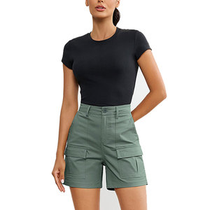 100% Cotton Women's Cargo Shorts Large Zipper <b>Thigh</b> Pocket Anti Shrink High Quality Fabric Lightweight Skin Friendly Women's Sho - Product Image 1