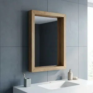 Wooden Rectangle <b>Mirror</b> <b>Frame</b> Natural <b>Wood</b> Wall Mounted Decorative <b>Mirror</b> for Bedroom Living Room Hallway - Product Image 1