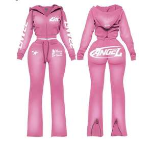 Ensemble de jogging streetwear brodé pour femme, léger, écologique, extensible dans quatre directions, anti-transpiration, style vintage, pour le yoga - Product Image 2