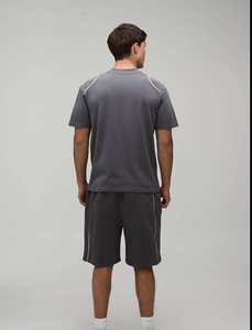 Men's Oversized Drop Shoulder T-shirt <b>Set</b> Custom Logo Blank Breathable Summer <b>Set</b> Cotton Street Wear Vintage Luxury Plain <b>Sets</b> - Product Image 5