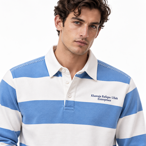 <b>Men's</b> Green and <b>White</b> Striped <b>Long</b> <b>Sleeve</b> Rugby Jersey Polo <b>Shirt</b> with Button Placket Green <b>white</b> striped rugby jersey <b>Long</b> - Product Image 5