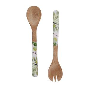 Ensemble de saladiers en émail au design moderne, bois naturel avec poignée imprimée en émail, couverts pour servir la salade, prix de gros direct. - Product Image 2