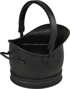 Seau à charbon en fer fait main vintage pour le rangement de la cheminée avec finition noire rustique et poignée robuste - Product Image 1