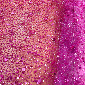 Tissu africain en maille de nylon personnalisé, brodé à la main, couleur rose, orné de perles et de sequins en pierre de cristal, écologique, poids moyen - Product Image 6