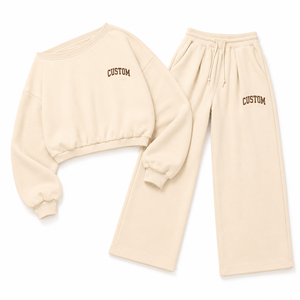 Conjunto de Sudadera y Pantalones Anchos de Moda para Mujer, Color Marfil, Estilo Casual, con Logotipo Personalizado, OEM, Marca Privada, Venta al Por Mayor - Product Image 3