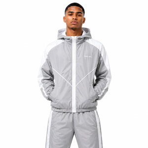 2026 Hot Selling Grey Nylon Tracksuit <b>Men</b> Hooded Windbreaker Set Reflective Y2K Streetwear OEM Wholesale <b>men's</b> <b>jackets</b> USA - Product Image 1