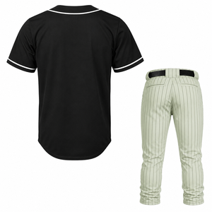 Unisex Baseball Uniform Black Jersey White Pinstripe Pants Breathable Moisture Wicking Polyester Short Sleeve - Product Image 5